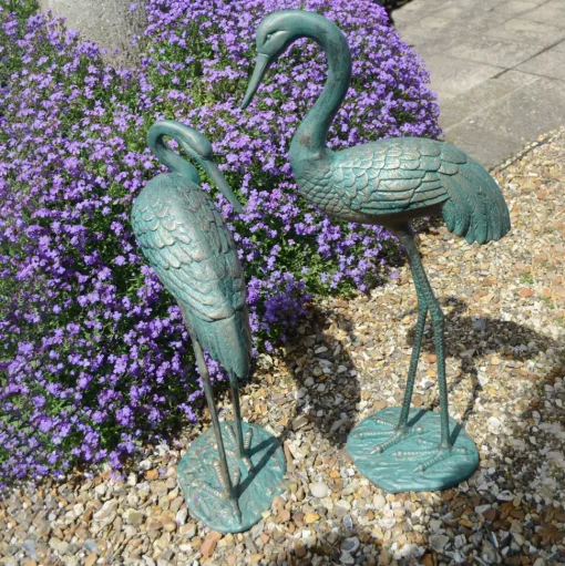 Grand Cranes Bronze Metal Garden Ornaments