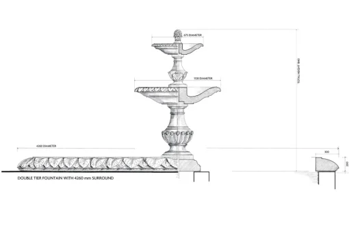 Grand Double Tier 4m Sandstone Stone Water Fountain Feature