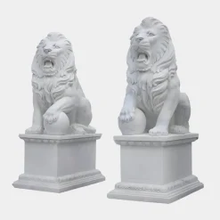 Grand Lion 180cm White Marble Garden Statue