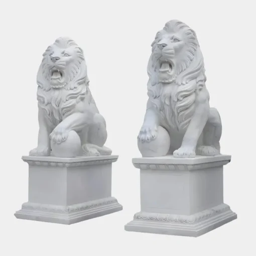 Grand Lion 180cm White Marble Garden Statue