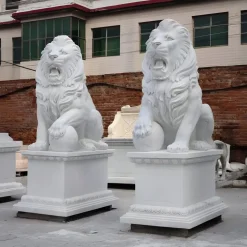 Grand Lion 180cm White Marble Garden Statue