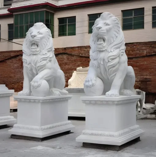 Grand Lion 180cm White Marble Garden Statue