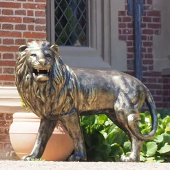 Grand Lion Left Facing Bronze Metal Garden Statue