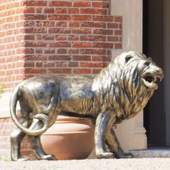 Grand Lion Right Facing Bronze Metal Garden Statue