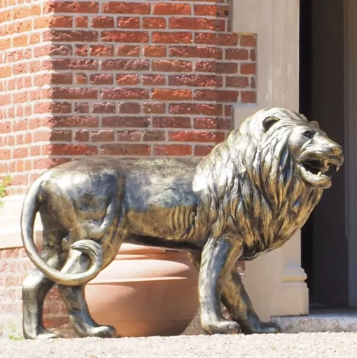 Grand Lion Right Facing Bronze Metal Garden Statue