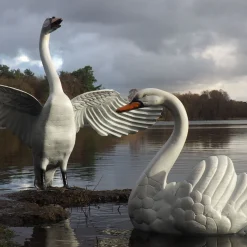 Grand Pair of Swans Antique White Metal Garden Statues