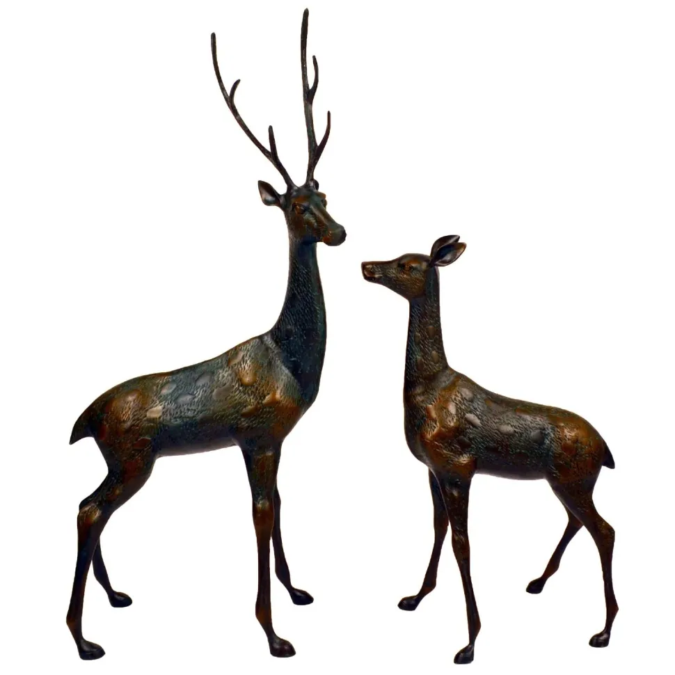 Grand Stag & Doe Bronze Metal Garden Statues