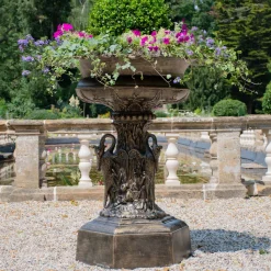 Grand Swan Urn Bronze Metal Garden Planter