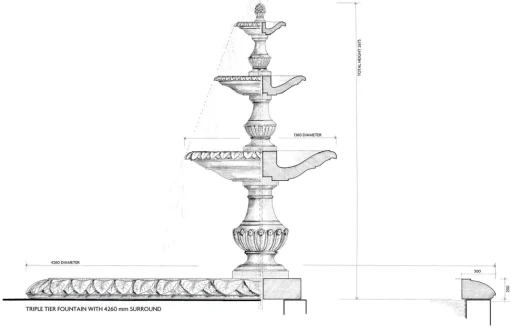 Grand Triple Tier 4m Emerald Marble Stone Water Fountain Feature