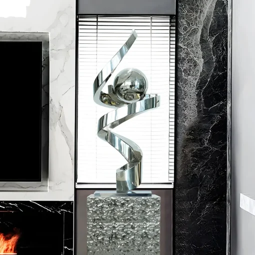 Gravity Sphere 92cm Silver Metal Indoor Sculpture
