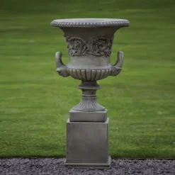 Grecian Stone Garden Planter Urn on Pedestal