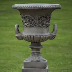 Grecian Stone Garden Planter Urn on Pedestal