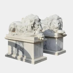 Imperial Lion 120cm White Marble Garden Statue