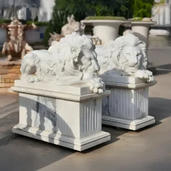 Imperial Lion 120cm White Marble Garden Statue