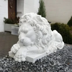 Imperial Lion 100cm White Marble Garden Statue