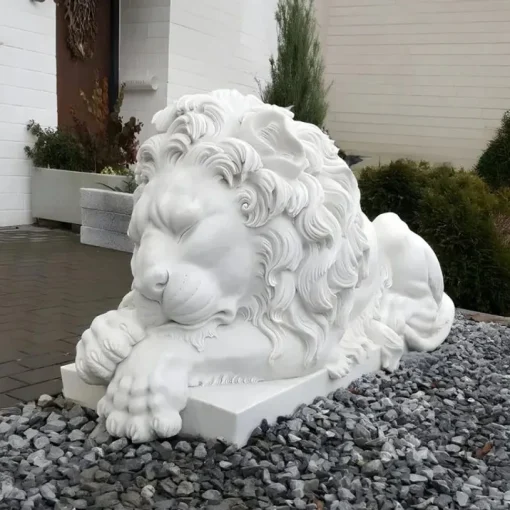 Imperial Lion 100cm White Marble Garden Statue