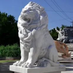 Imperial Lion 150cm White Marble Garden Statue
