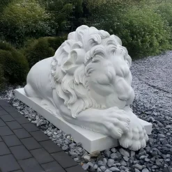Imperial Lion 100cm White Marble Garden Statue