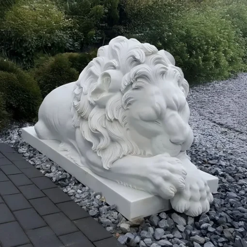 Imperial Lion 100cm White Marble Garden Statue
