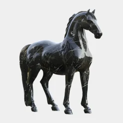 Imperial Stallion 220cm Black Marble Garden Statue