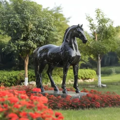 Imperial Stallion 220cm Black Marble Garden Statue