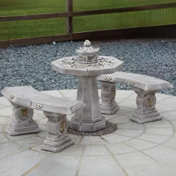 Japanese Stone Benches & Table Patio Garden Furniture Set