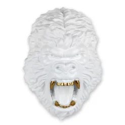 King Gorilla 43cm White Resin Wall Sculpture