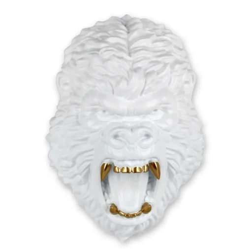King Gorilla 43cm White Resin Wall Sculpture