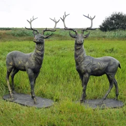 Large Life Size Pair of Bronze Stags Sculptures - Deer Garden Ornaments