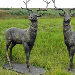 Large Life Size Pair of Bronze Stags Sculptures - Deer Garden Ornaments