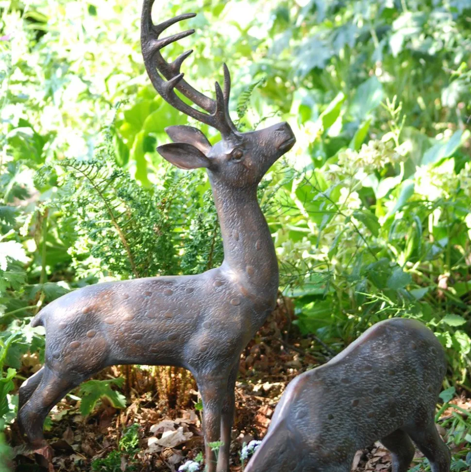 Large Stag & Doe Deer Bronze Garden Statues