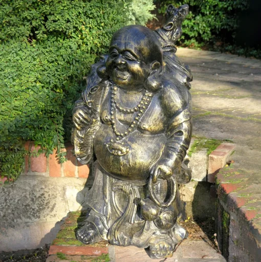 Laughing Buddha Bronze Metal Garden Statue