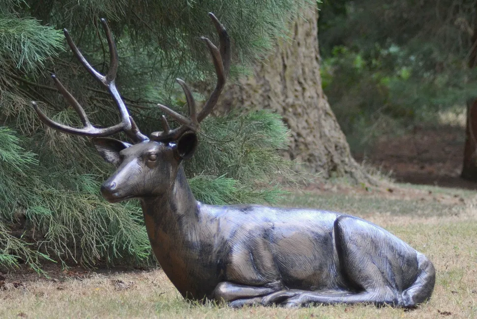 Laying Deer Stag Bronze Metal Garden Statue