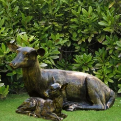 Laying Doe & Fawn 55cm Bronze Metal Garden Statues