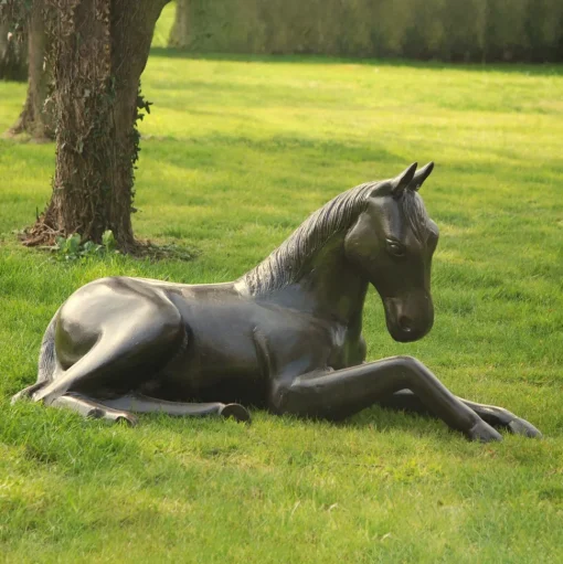 Laying Foal Bronze Metal Garden Statue