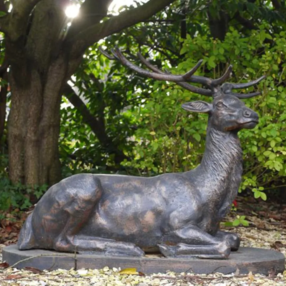 Laying Stag Life-Size Bronze Metal Garden Statue