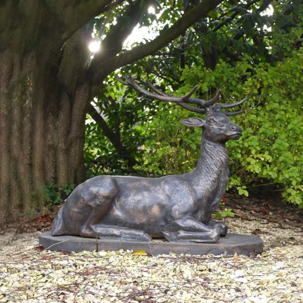 Laying Stag Life-Size Bronze Metal Garden Statue