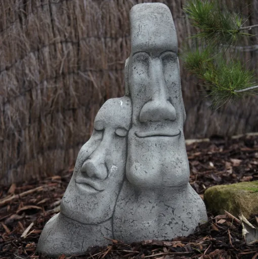 Leaning Easter Island Heads Stone Garden Ornament