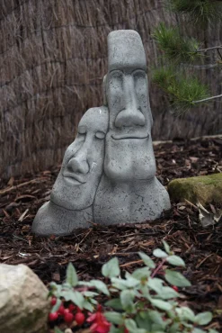 Leaning Easter Island Heads Stone Garden Ornament