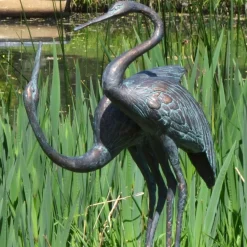 Love Cranes Aged Bronze Garden Ornament