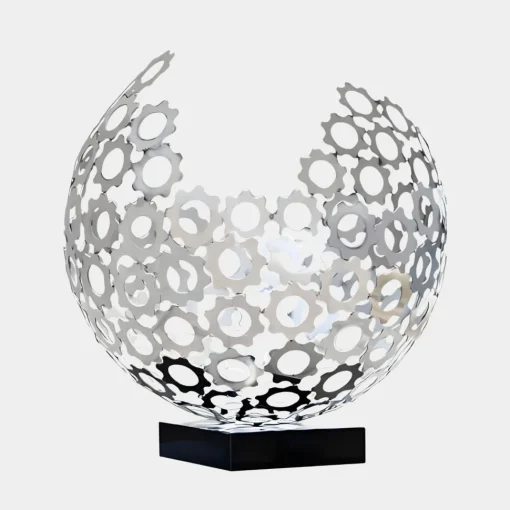 Lunar Sphere 48cm Silver Metal Indoor Sculpture