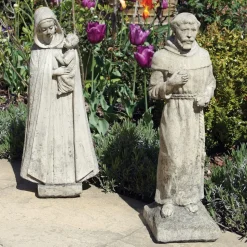Madonna and Friar Monk Stone Garden Statues