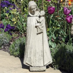 Madonna and Friar Monk Stone Garden Statues