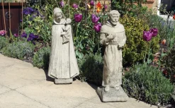 Madonna and Friar Monk Stone Garden Statues