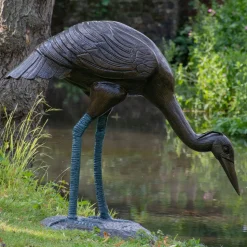 Majestic Crane 100cm Bronze Metal Garden Statue