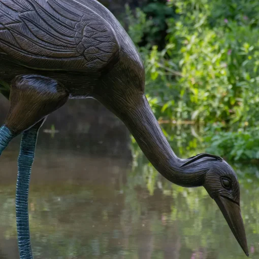 Majestic Crane 100cm Bronze Metal Garden Statue