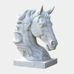 Majestic Horse Head 120cm White Marble Garden Statue