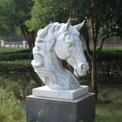 Majestic Horse Head 120cm White Marble Garden Statue