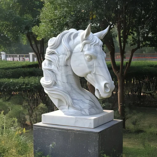 Majestic Horse Head 120cm White Marble Garden Statue