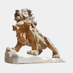 Majestic Lion 120cm Yellow Marble Garden Statue v1